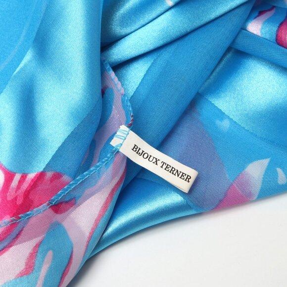 Vintage Bijoux Terner Silky Scarf Poly Tropical Birds Pink Blues Turquoise 1990s - Picture 5 of 8